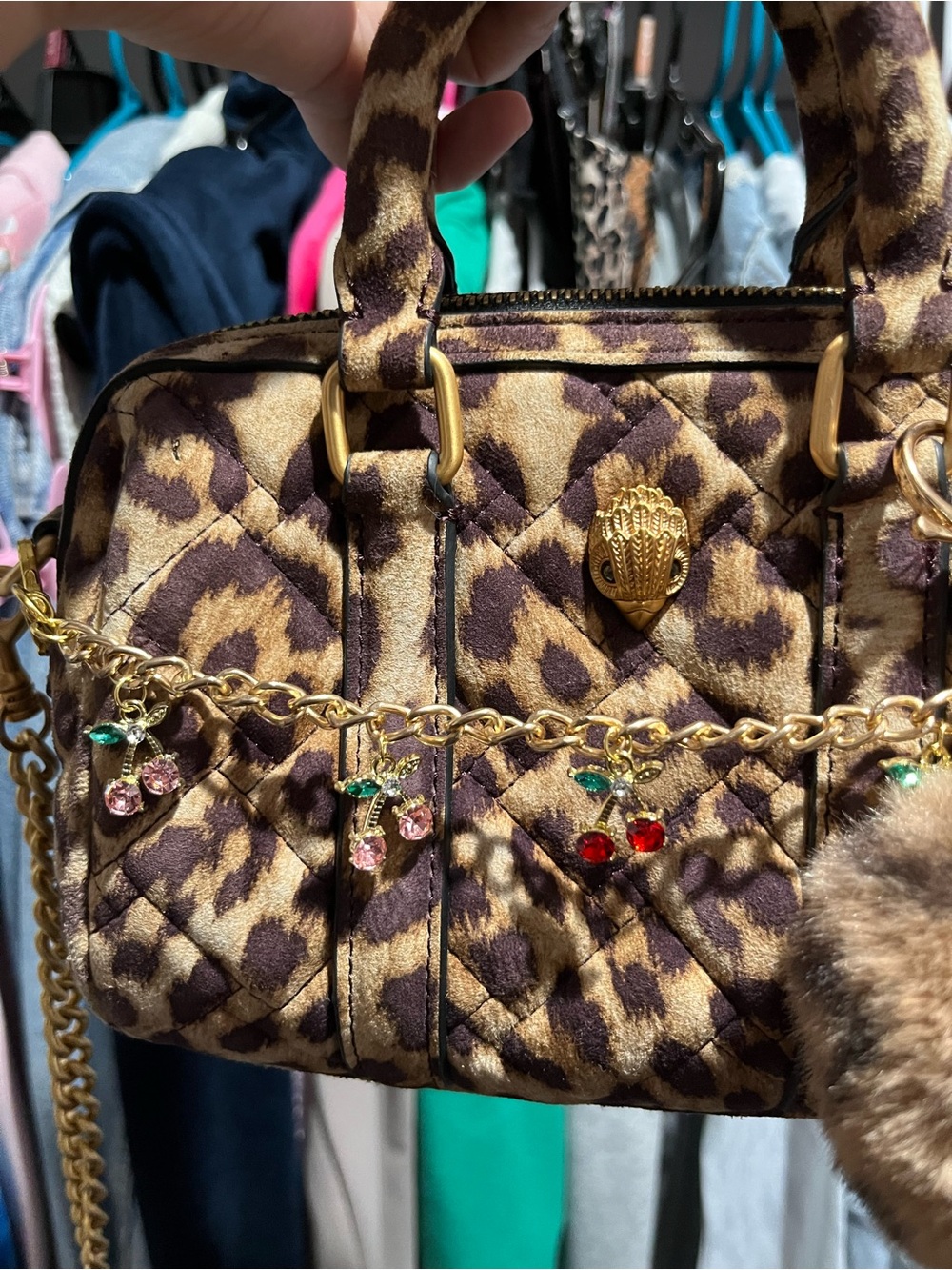 Kurt Geiger Leopard Quilted Satchel mini speedy style crossbody bag with charms - Picture 2 of 4